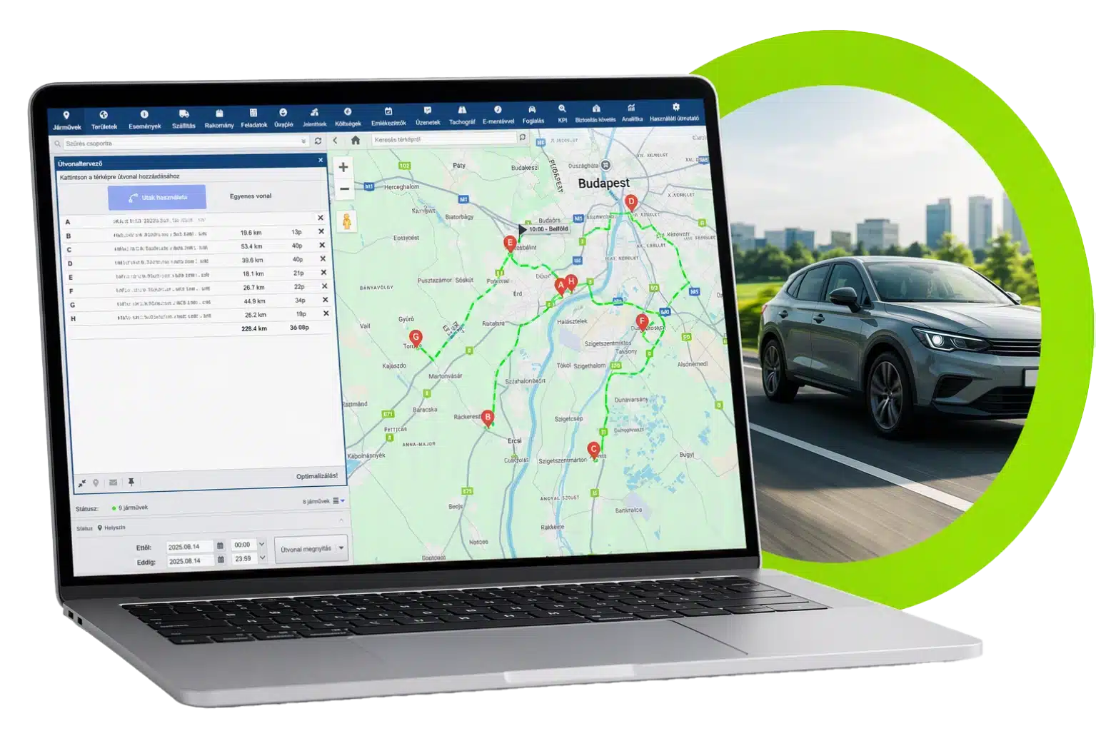 Ecofleet járműkövetés – valós idejű flottakövetési felület térképes nézettel