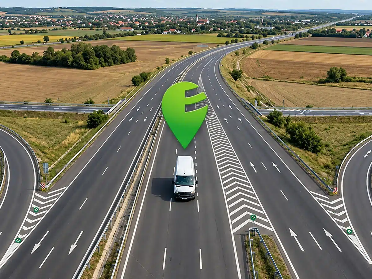 Dubă echipată cu sistemul de urmărire Ecofleet, pe autostradă